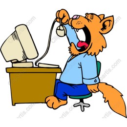 Playful Cartoon Cat Working on a Computer