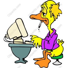 Cartoon Duck Working on Computer