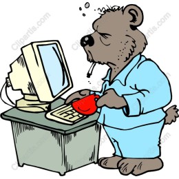 Sleepy Bear at the Computer