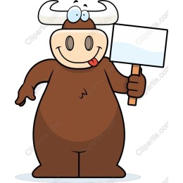 Playful Cartoon Bull with Blank Sign