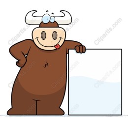 Cheerful Cartoon Bull with Blank Sign