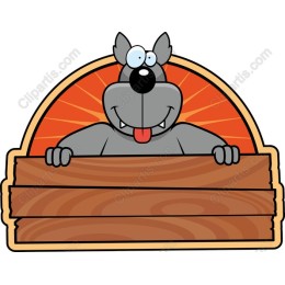 Playful Cartoon Dog with Wooden Sign