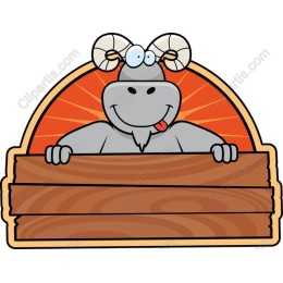 Friendly Cartoon Goat with Wooden Sign