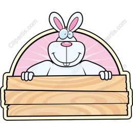 Cheerful Bunny Peeking Over Wooden Sign