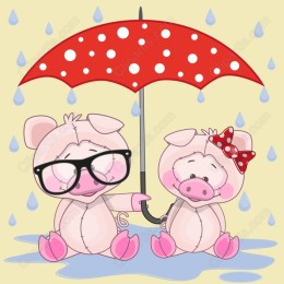 Piglet Pair Under the Umbrella
