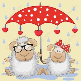 Adorable Sheep Under Umbrella