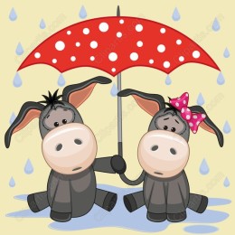 Whimsical Donkey Duo Under Umbrella