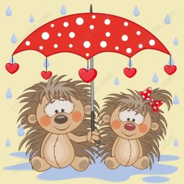 Charming Hedgehogs with Umbrella