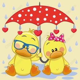 Playful Ducks Under Umbrella