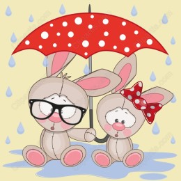 Charming Rabbit Friends Under Umbrella