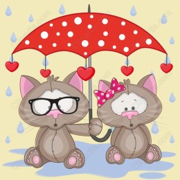 Charming Cat Companions Under Umbrella