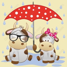 Charming Cartoon Cows Under Umbrella