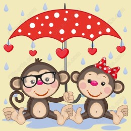 Adorable Monkeys Under Umbrella