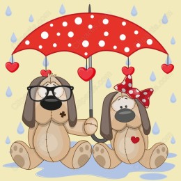 Adorable Dog Couple with Umbrella