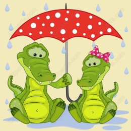 Crocodile Companions Under Umbrella