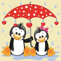 Penguin Love Under Umbrella