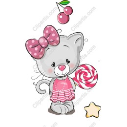 Charming Cat with Lollipop and Bow