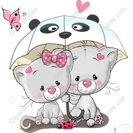 Whimsical Kittens Sharing Love Under a Panda Umbrella