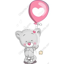 Adorable Gray Bear with Heart Balloon
