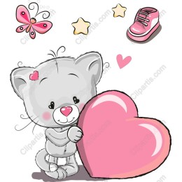 Charming Cartoon Cat with Heart