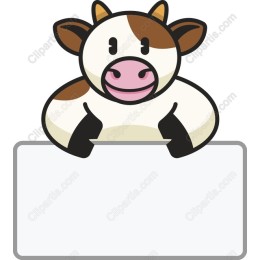 Cheerful Cartoon Cow with Blank Sign