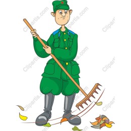 Cheerful Soldier Raking Leaves