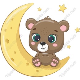 Adorable Bear on Crescent Moon