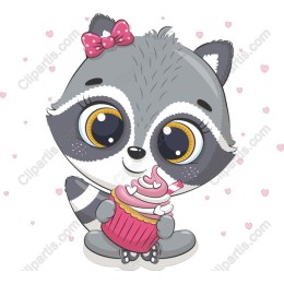 Charming Raccoon with Cupcake