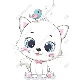Whimsical Kitten and Bird