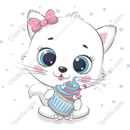 Whimsical Kitten with Cupcake