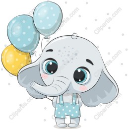 Cute Baby Elephant Holding Balloons