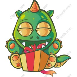 Playful Green Dragon with Gift Box