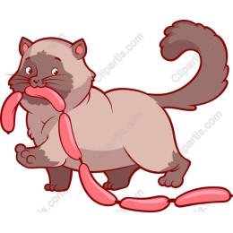 Playful Cat with Sausages