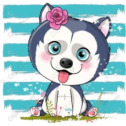 Cute Husky with a Rose