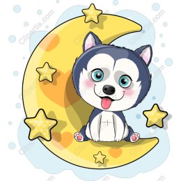 Husky Puppy on a Crescent Moon