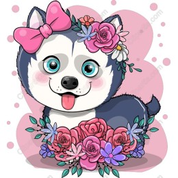 Cute Husky Puppy with Floral Crown