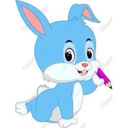Charming Blue Bunny Holding Pencil