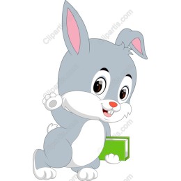 Cheerful Gray Rabbit with Book
