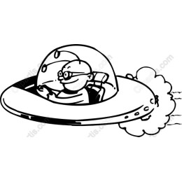 Cheerful Alien Pilot in Flying Saucer