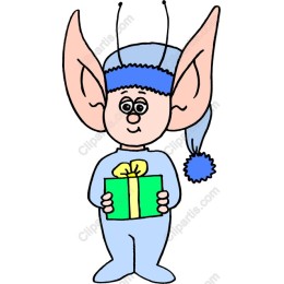 Cheerful Cartoon Elf with Gift