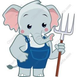 Adorable Cartoon Elephant Farmer
