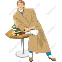 Sophisticated Young Man with Books in Long Coat