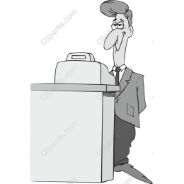 Quirky Cartoon Character at Counter