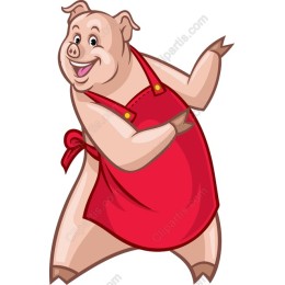 Cheerful Pig in Red Apron