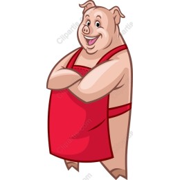 Cheerful Cartoon Pig in Red Apron