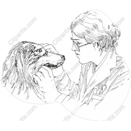 Compassionate Vet and Dog Line Art
