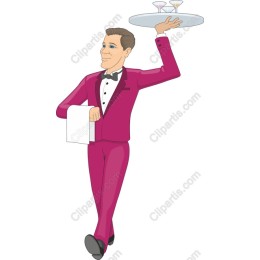 Elegant Male Waiter in Pink Tuxedo
