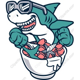 Playful Shark Enjoying Fruit Salad