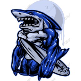 Fierce Shark Character Surfing