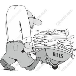 Financial Burden: Wheelbarrow of Bills